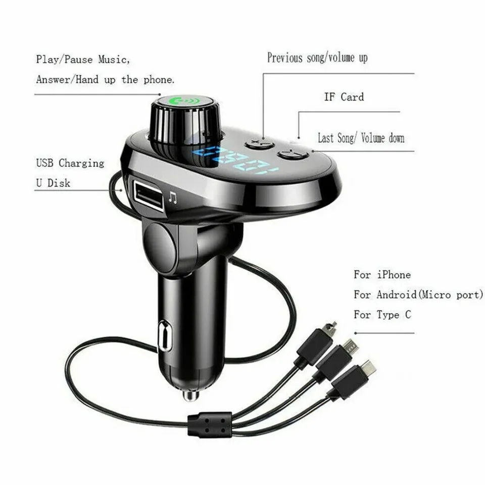 Q15 Car Handsfree Wireless Bluetooth 5.0 Kit FM Transmitter Car LCD Display MP3 Player USB Charger FM Modulator Car Accessories